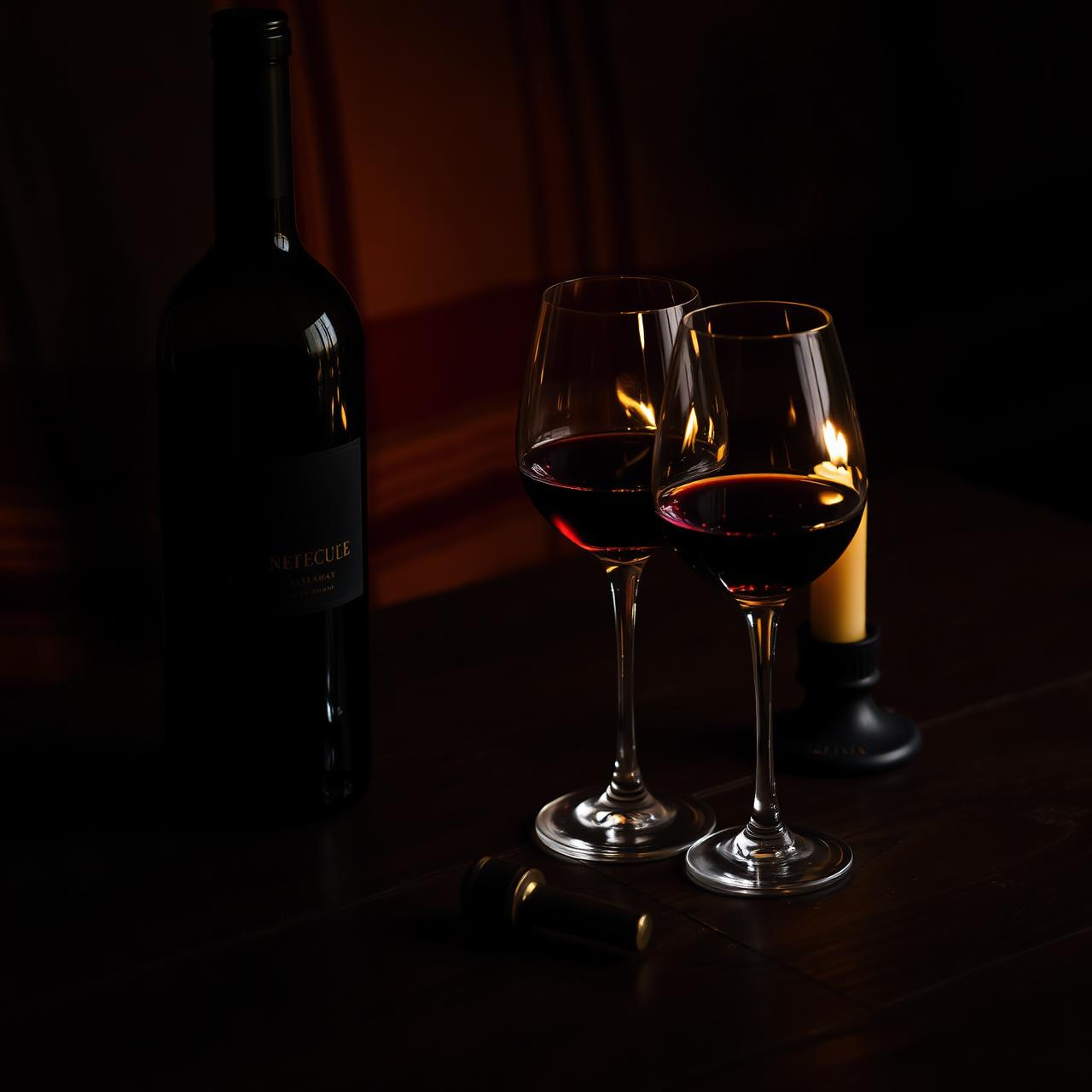 Wine, glasses, and candlelight